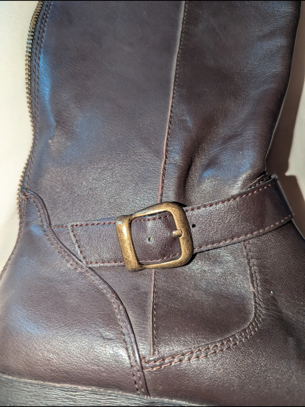 Bass Women's Dark Brown Over-the-Knee Leather Boots with Buckle